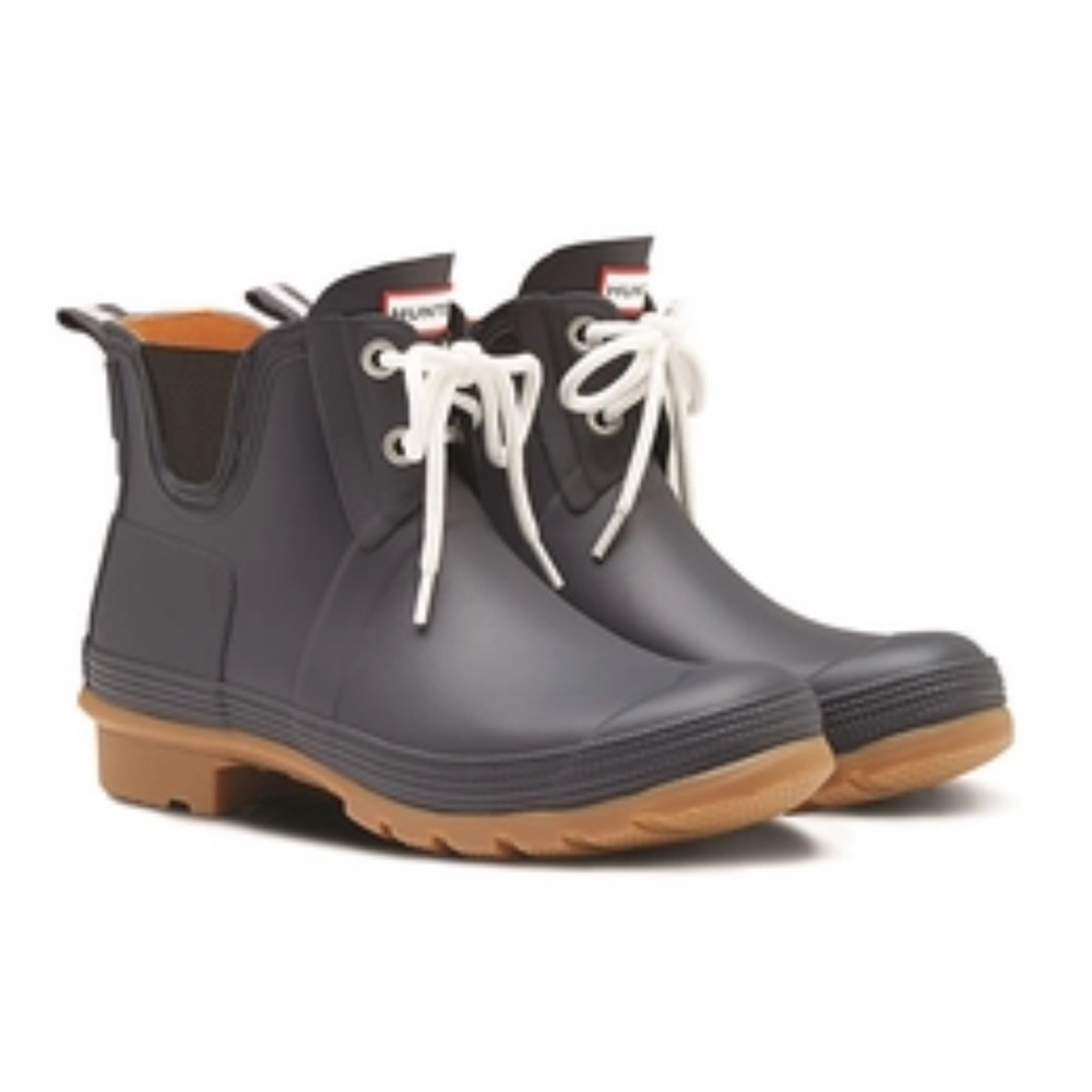 Hunter Navy Ankle Boots with White Laces